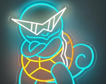 Squirtle With Shades LED Neon Sign | Pokemon Dimmable Neon Wall Light | 14.17 x 13.19 Inch Gaming Room Decor
