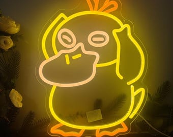 Anime Psyduck Neon Sign | LED Wall Decor, Dimmable Light 10.35 x 13.78 inches