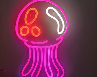 Jellyfish Neon Sign | Cartoon Ocean Bedroom Wall Light (9.4 x 16.1 Inch)