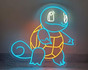 Squirtle LED Neon Sign | Pokemon Neon Night Light | 13 x 13.9 Inch Dimmable Wall Decor
