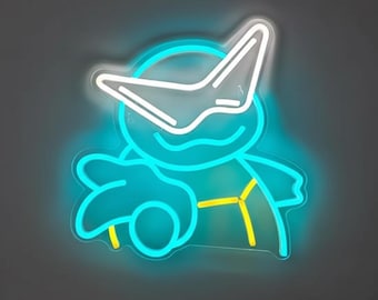 Squirtle Squad Leader LED Neon Sign | Pokemon Neon Night Light | Dimmable Wall Decor