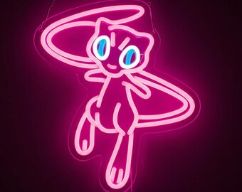 Néon LED Mew | Applique murale Pokémon | Décoration de salle de jeu 11,8 x 13,8 pouces