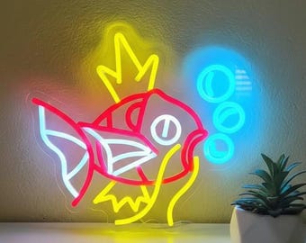 Magikarp LED Neon Light Sign | Pokemon Wall Light | 13.4 x 12.6 Inch Gaming Room Decor