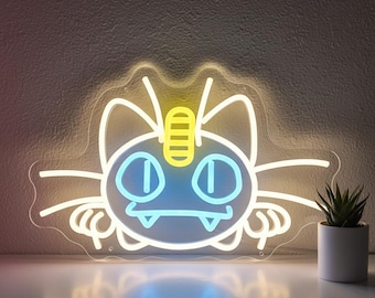Meowth LED Neon Light Sign | Pokemon Wall Light | 15.4 x 11.8 Inch Gaming Room Decor