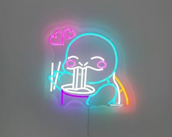 Squirtle Eating Ramen LED Neon Sign | Pokemon Neon Night Light | Dimmable Wall Decor