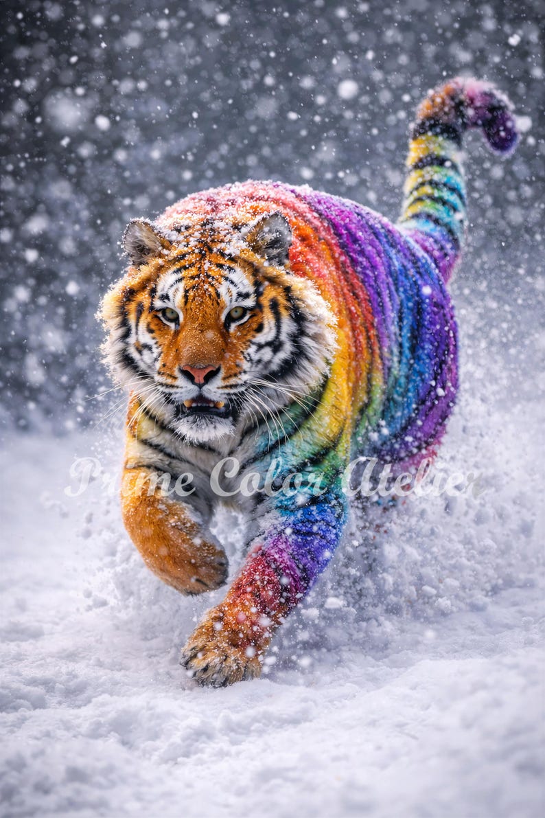 Vibrant Spectrum Tiger Poster – Statement Living Room Art - Etsy
