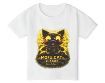 Mofu Cat Charged Kitten T-shirt | Elektrisk blixtkatt småbarnströja