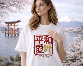 Japansk Kanji T-shirt, Peace Love Graphic T-shirt, Minimal Zen Streetwear