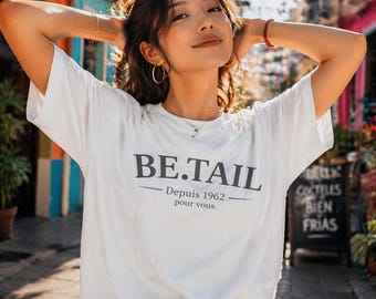 BE.TAIL-logotyp-t-shirt | Minimalistisk fransk streetwear-t-shirt | Unisex bomullsskjorta