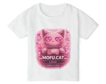 Kawaii rosa hjärtkatt småbarns-t-shirt | Mofu.Cat Love-design