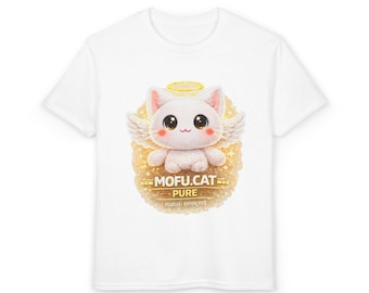 Mofu Cat Angel T-shirt | Pastellfärgad kattunge-t-shirt, lekkläder för barn