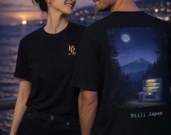Japansk varuautomat-T-shirt | Tokyo natt estetisk T-shirt | Mount Fuji & månen grafik | Japan streetwear konstgåva