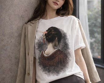 T-shirt med porträtt av japansk geisha: Ukiyo-e-konst, Harajuku Streetwear-stil