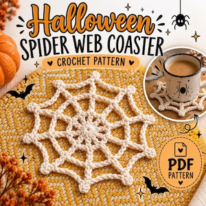 Halloween Spider Web Coaster Crochet Pattern PDF, Mug Rug Pattern, Halloween Crochet Decor, Beginner Friendly, Instant Download