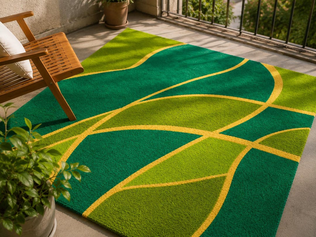 Patterned Green Rug Abstract Design Hand Tufted Abstract Green Line Art Rug, Modern Organic Wave Area Rug ...