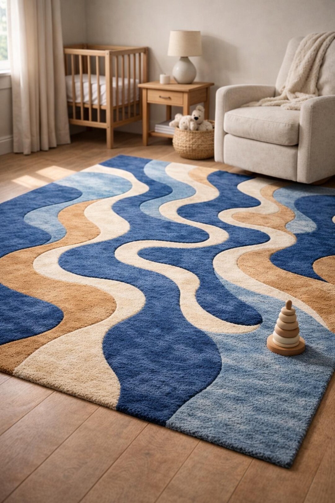 Abstract Nursery Rug, Blue Wavy Tufted Area Rug for Kids Room - Etsy