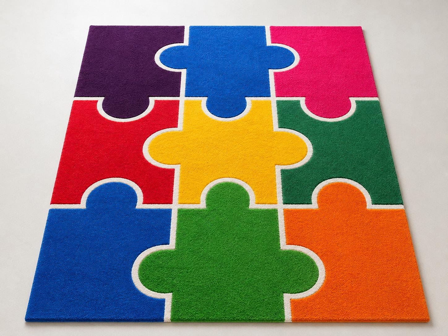 Hand Tufted Puzzle Rug, Colorful Kids Playroom Area Rug, Autism ...