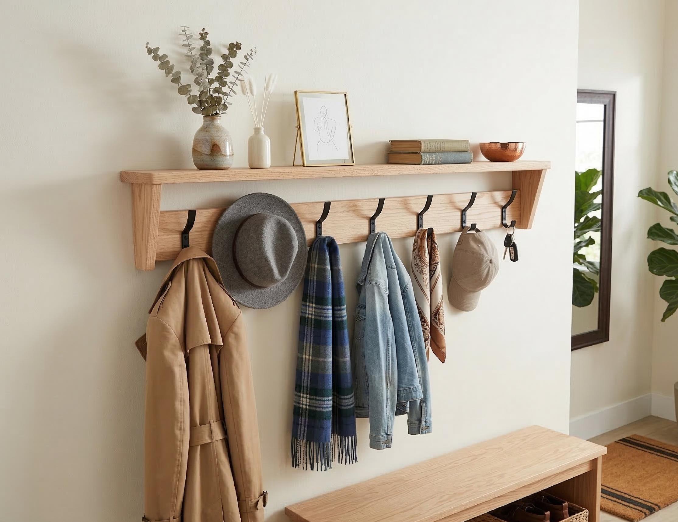 Porte-manteau Mural Artisanal Unique - Fait Main - Pour 3 Patères