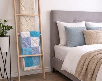 Solid Wood Oak Blanket Ladder | Organizational Wood Decor | Modern Throw & Towel Rack