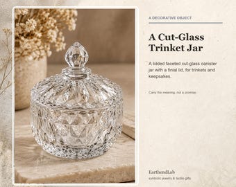 Faceted Cut Glass Trinket Jar, Diamond-Pressed Canister with Finial Lid (8-11cm)