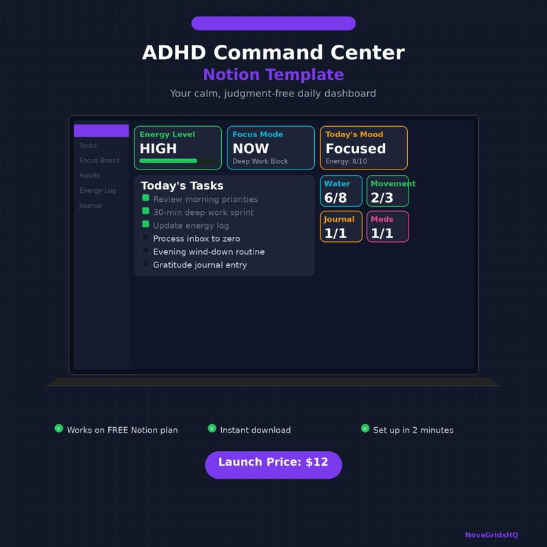 Buy ADHD Command Center Notion Template, Daily Tracker (digital ...