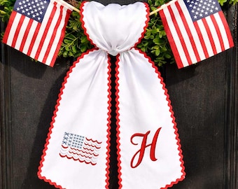 Banda patriótica personalizada para puerta, decoración del 4 de julio, pancarta con la bandera de EE. UU. con inicial personalizada, decoración conmemorativa para la puerta principal estadounidense.