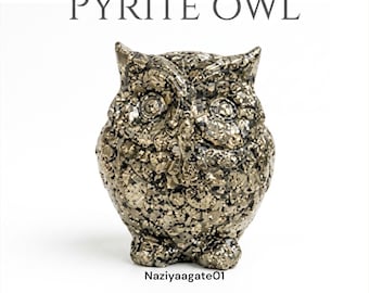 Natuurlijk pyriet uil standbeeld orgonite kristal beeldje rijkdom succes bescherming vastu pronkstuk thuiskantoor decor geluk geluk bedel geschenk.