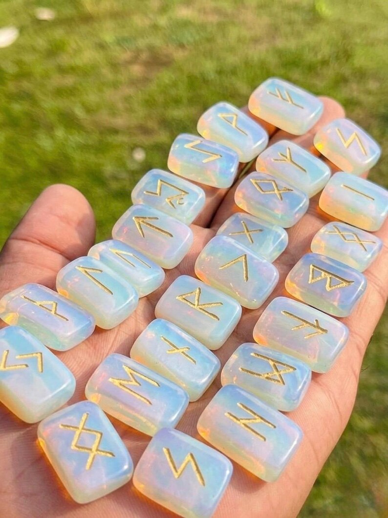 Opal Rune Buy Opalite Crystal Rune Stone Set, 25 Piece Elder Futhark Divination ...