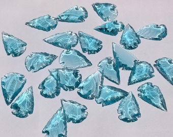 Blauwe aqua-obsidiaan pijlpunt, 1,25" handgeknepen kristallen punt, speerpunt voor het maken van sieraden met draadwikkeling, bulk edelsteenglassnijset.