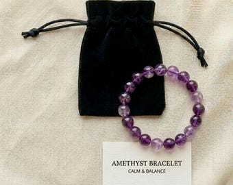 Natuurlijke amethist armband, 6 mm 8 mm 10 mm kralen edelsteen sieraden, paars kristal voor rust en evenwicht, angstverlichting genezing cadeau voor haar