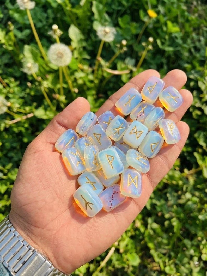 Opal Rune Buy Opalite Crystal Rune Stone Set, 25 Piece Elder Futhark Divination ...