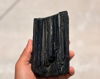 Raw Black tourmaline log - Large Natural Schorl Crystal Specimen For Protection, Rough Grounding Stone, Home Altar Decor.