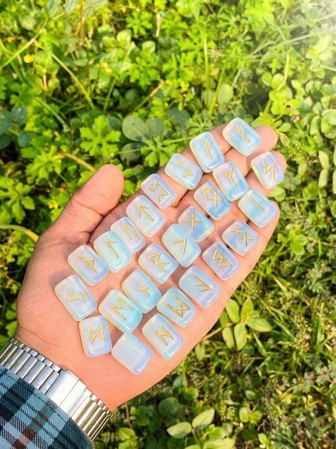 Opal Rune Buy Opalite Crystal Rune Stone Set, 25 Piece Elder Futhark Divination ...