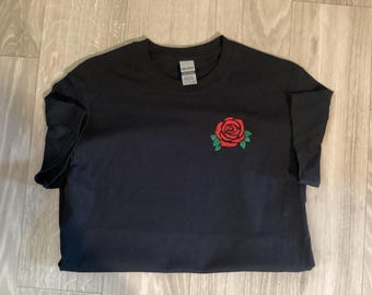 Red Rose Embroidered T-shirt: Personalized Floral Shirt