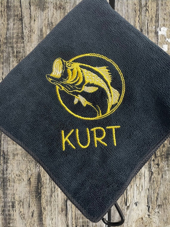 Custom Personalized Embroidered Fishing Towel With Clip, Bass