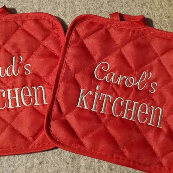 Set of 2 Pot Holders - Embroidered - Personalized, Pot Holder, Hot Pad, Personalized Kitchen, Great Gift Mom, Dad, Sister, Friend.