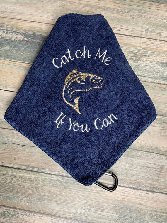 Custom Personalized Embroidered Fishing Towel With Clip, Catch Me If You  Can With Bass/father's Day, Christmas, Birthday Gift/fishing Gift 