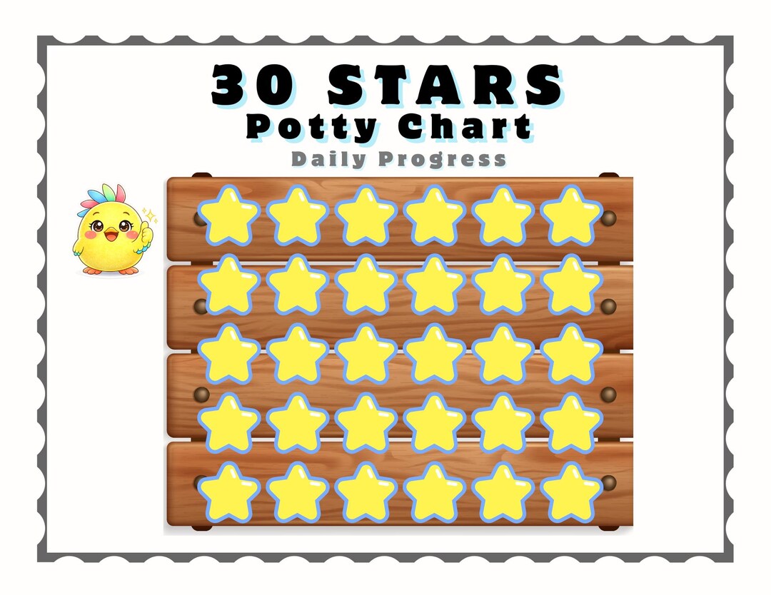 30 Star Potty Training Chart Printable for Toddlers, Reward Tracker ...