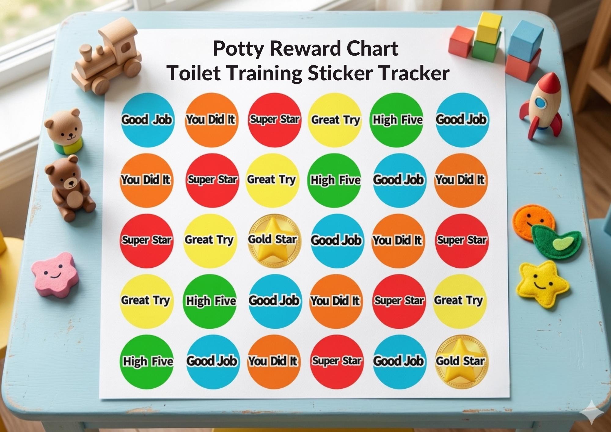 Potty Reward Chart Printable for Toddlers, Toilet Training Sticker ...