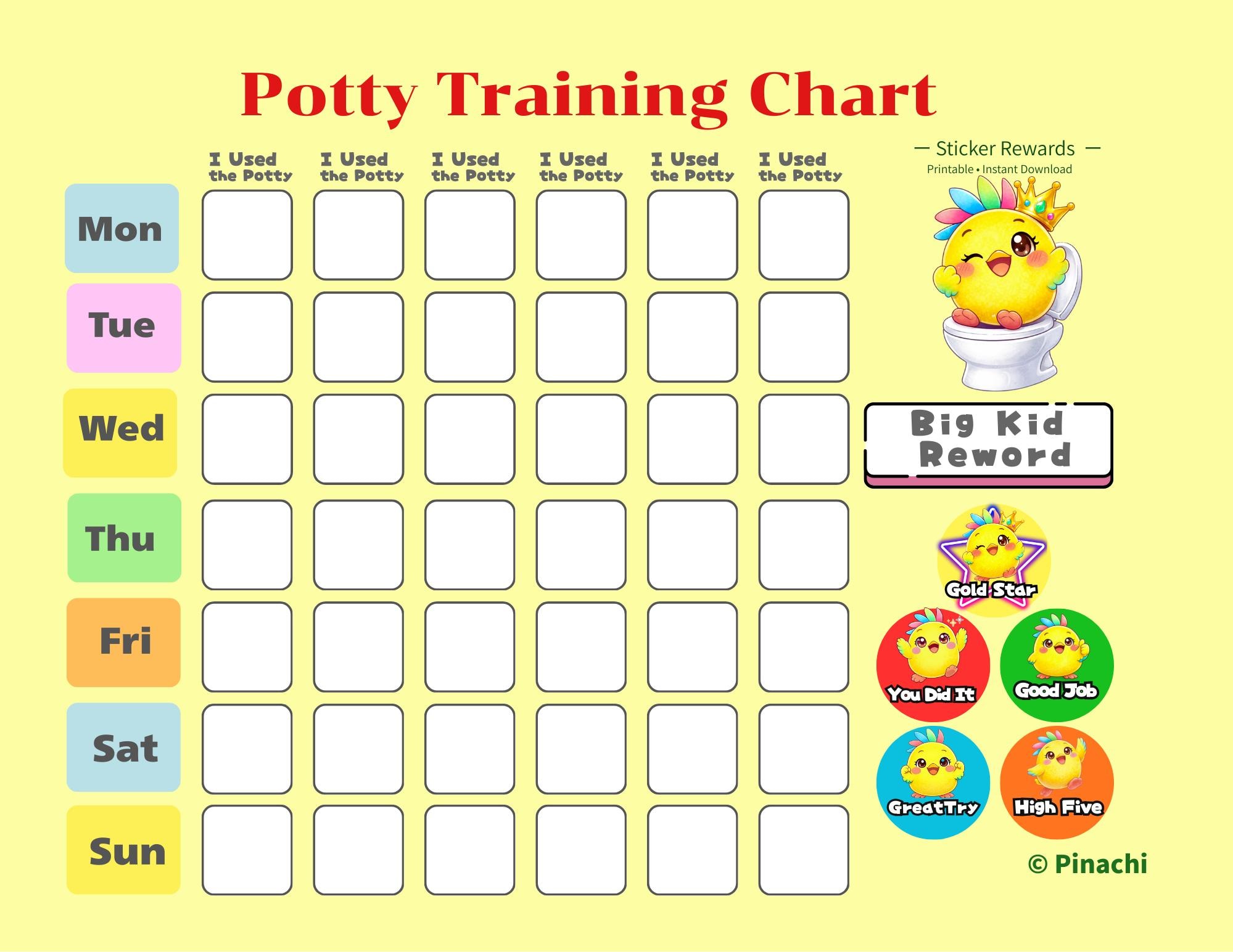 Potty Training Reward Chart Printable for Toddlers, Easy Reward System ...