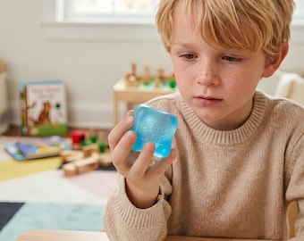 NeeDohS Cool Crush Ice Cube Fidget Toy Squishy Stress Relief Cube for Anxiety Sensory Play Blue