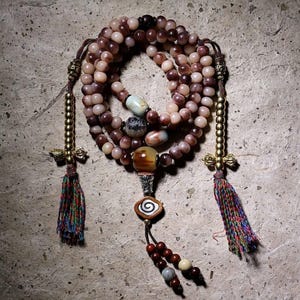 Rare Natural Blood-Stain Camel Bone 108 Mala, Artisan Recycled Tibetan Prayer Beads