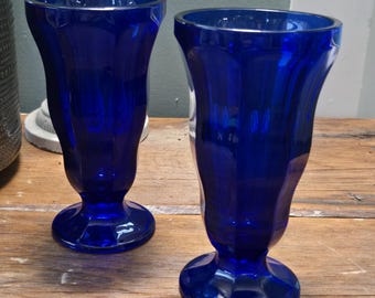 Vintage Anchor Hocking Cobalt Blue Fountainware Glasses- 12oz  set of 2