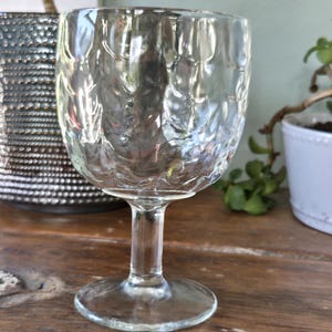 Vintage Bartlett Collins Clear Glass Thumbprint Goblet - Mid Century Wavy Dot Pattern Wine or Water Chalice - Footed Schooner Stemware