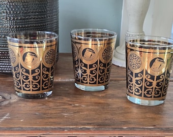 Vintage Libbey Rock of Gibraltar Glasses – MCM Fred Press 22k Gold Set of 3