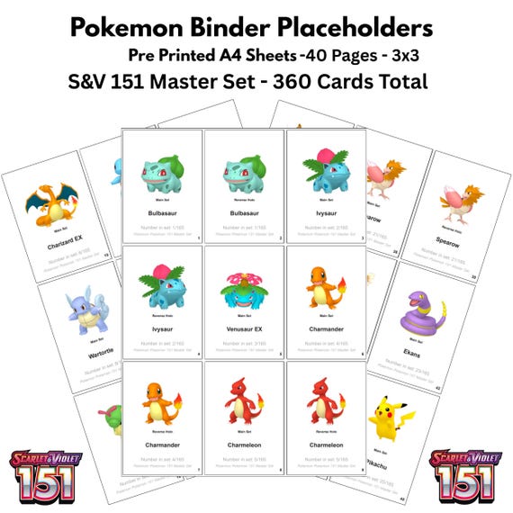 151 card binder Pokemon Placeholders - Scarlet & Violet Master Set - 360 Cards + Checklist Dont miss out on the chance to collect and battle with some of the most famous Pokemon characters in the game! 9 Pockets PU Card Binder