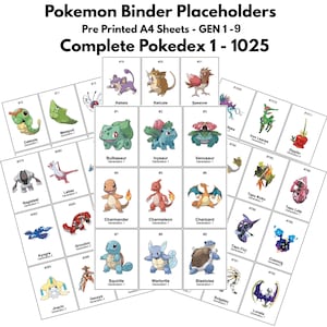Espaces réservés pour reliure Pokémon - Pokedex 1025 complet - Pages papier A4 pré-imprimées