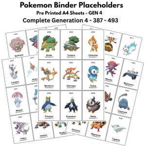 Pokemon Binder Tijdelijke aanduidingen - Compleet GEN 4 - 387-493 - Voorbedrukte A4-papierpagina's