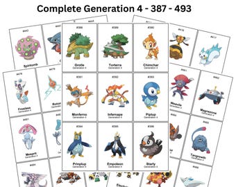 Pokemon Binder Placeholders - Complete GEN 4 - 387-493 - Pre Printed A4 Paper Pages