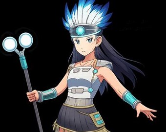Ragazza Anime Fantasy - Sciamano Tribale Futuristico Magia Blu Download Digitale